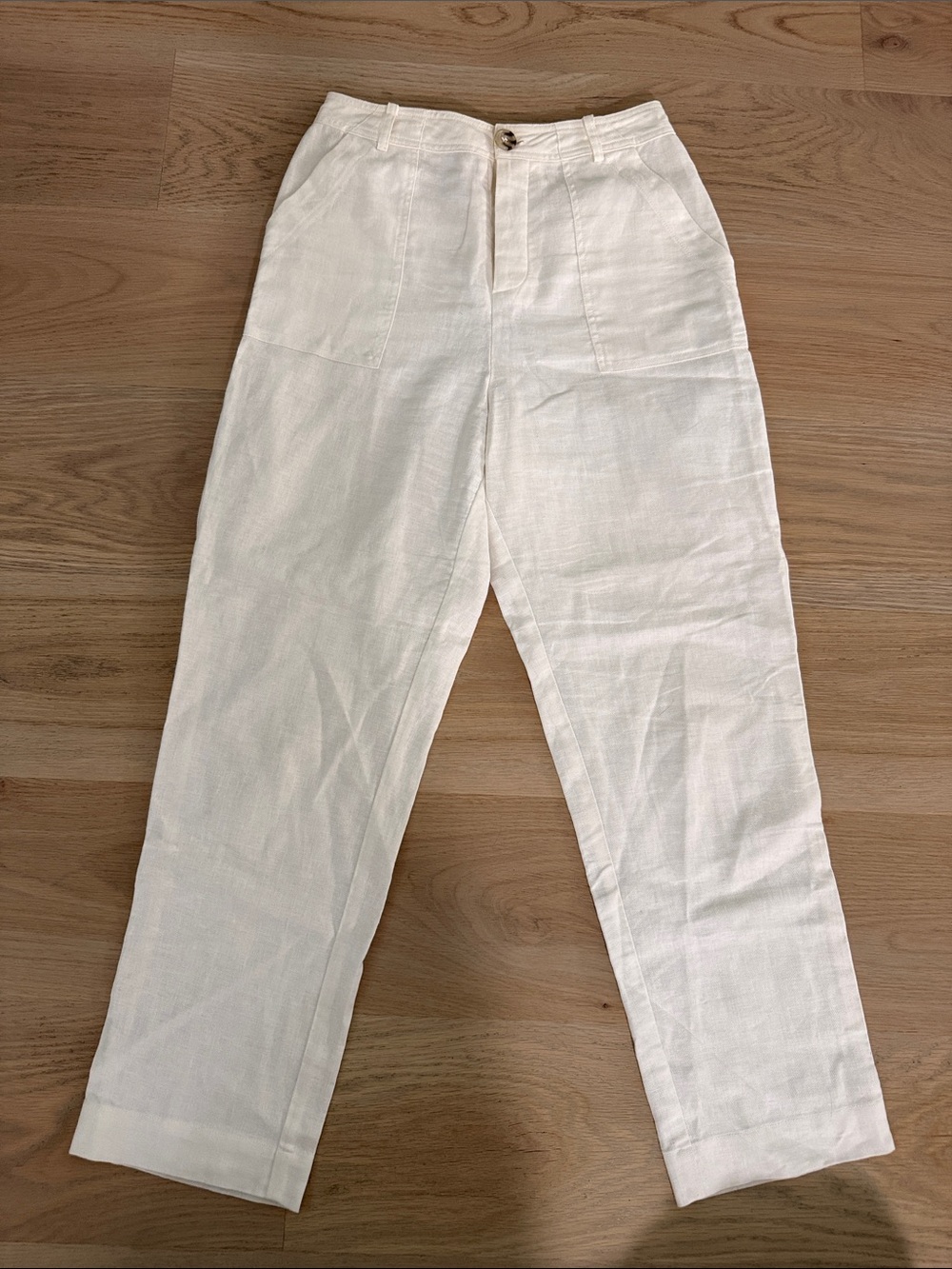 Tularosa White Linen Blend Utility Straight Leg Patch Pocket Pants Small EUC